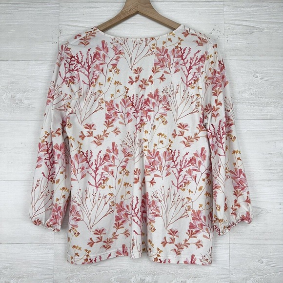 Garnet Hill 2 pc Pajama Set Shirt & Shorts Women Large Pink Floral Cotton Tencel - Picture 5 of 15